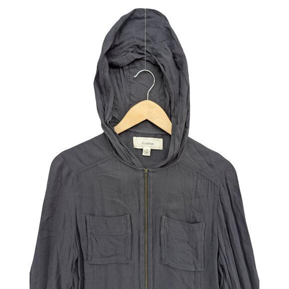 Caslon Utility Jacket Womens Dark Grey Full Zip Hooded Lightweight Pockets Sz XS - Picture 4 of 9